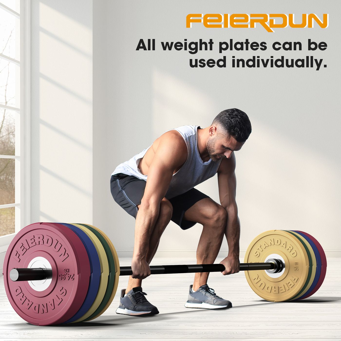 Color Bumper Plates & Olympic Barbell